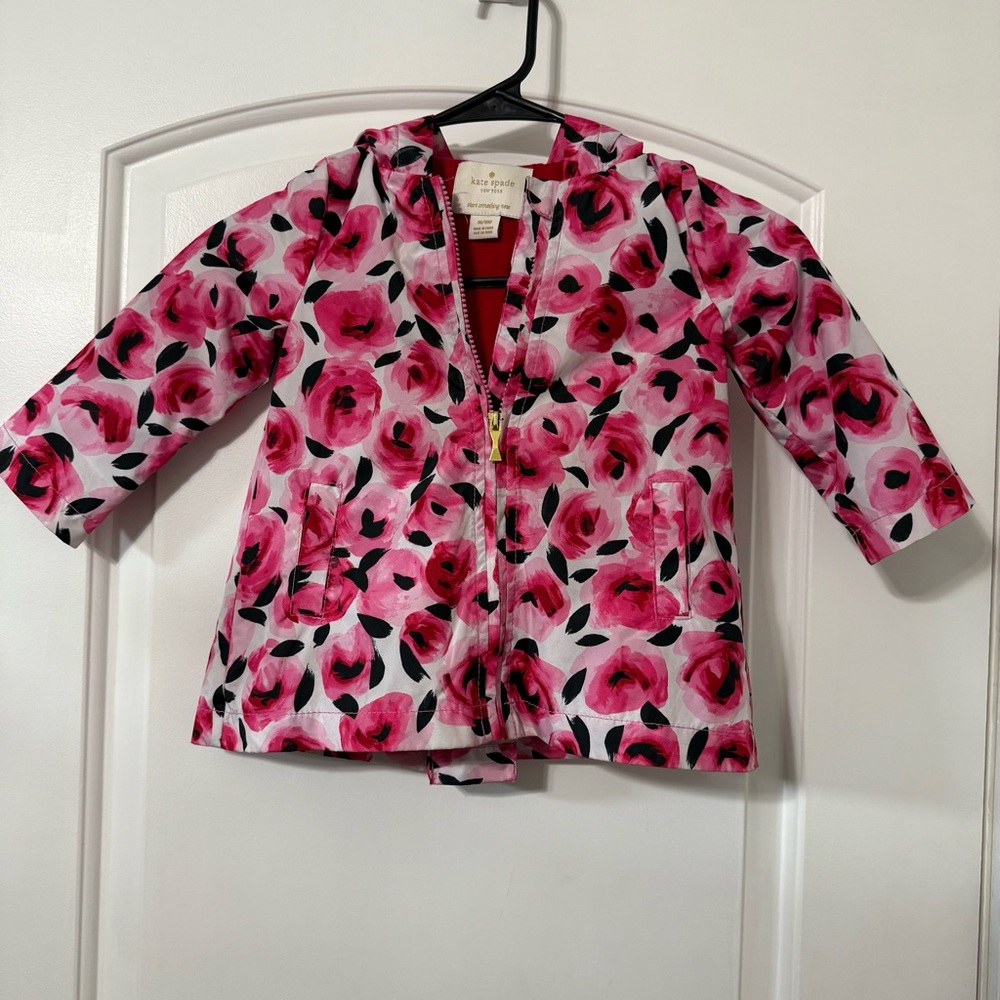 Kate Spade Rain Coat Toddler Girls Size 18 Months Rose Pink And Black Hooded